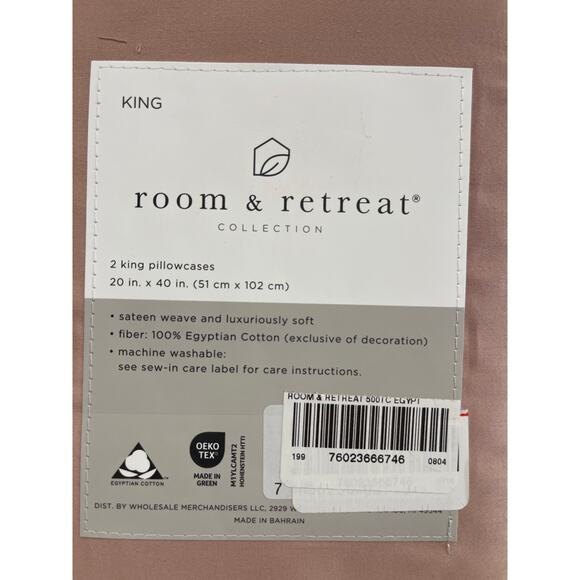 Room & Retreat NWT Egyptian Cotton Pillowcase Pair King Embroidered Pale Rose - Picture 3 of 5